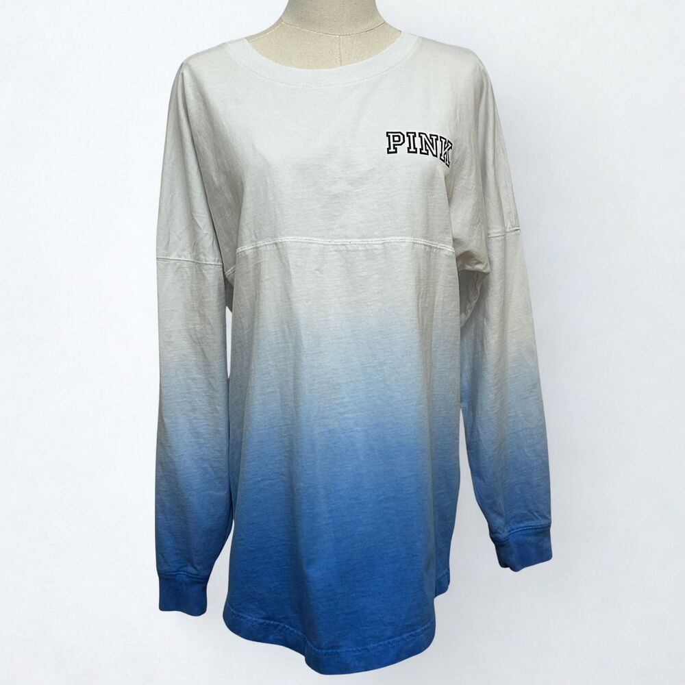 PINK Victorias Secret Ombré Blue White Long Sleeve Oversized Tee Size S